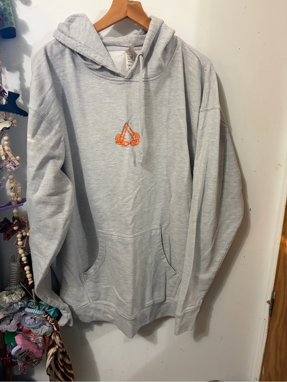 Light Gray Men's Hoodie with Orange Embroidered Accent